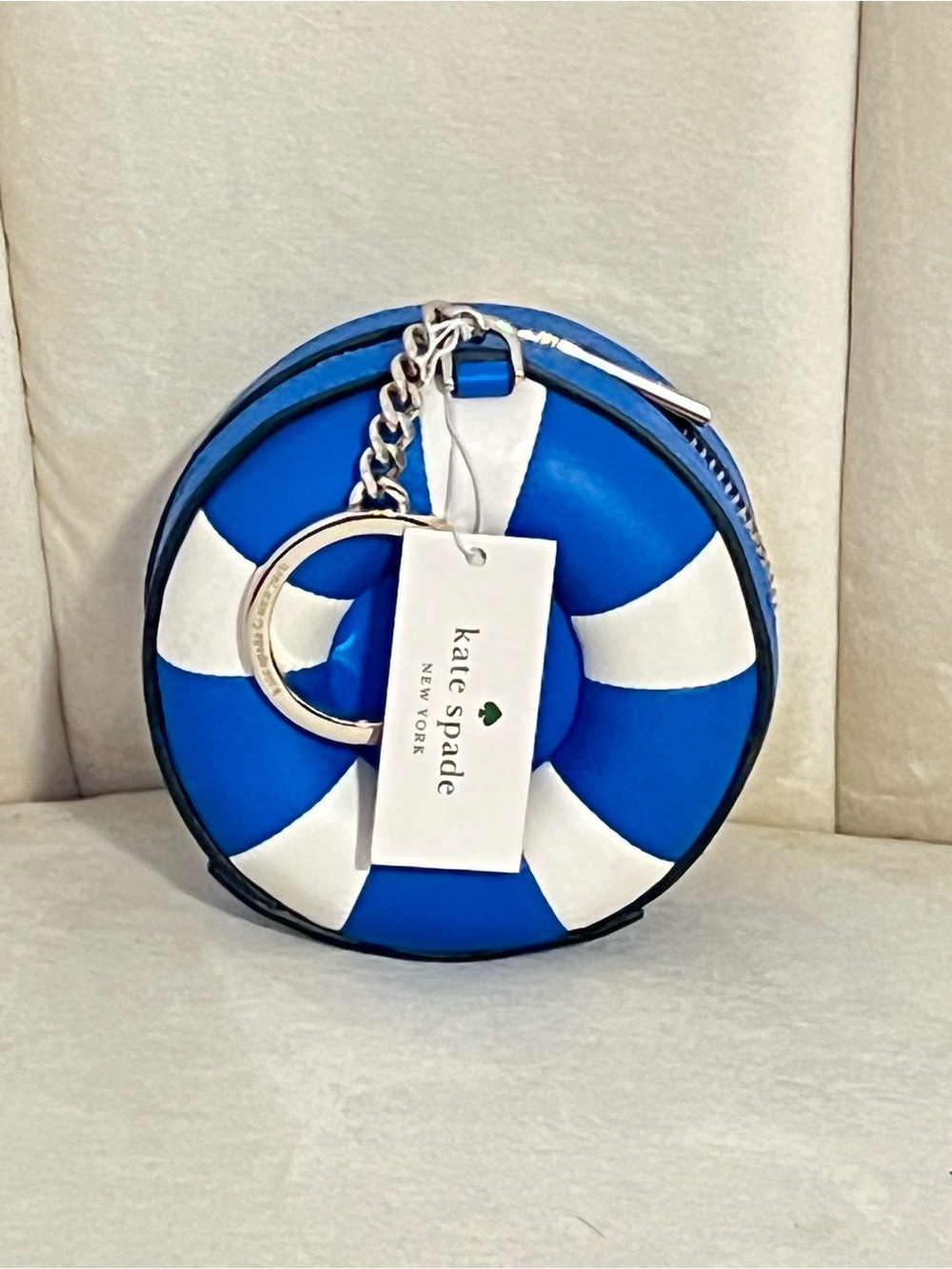 kate spade Blue & White Lifesaver Pool Float Coin Keyring